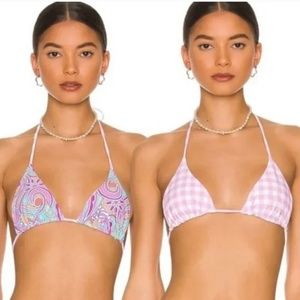 VDM The Label Blair Reversible Bikini Top in Swirl/Pink Gingham Small NWT